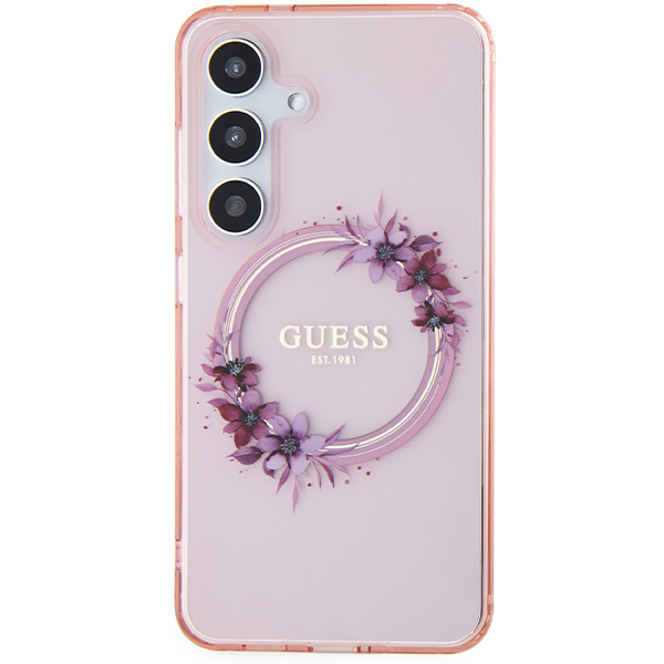 Carcasa Guess IML Flowers Wreath cu MagSafe compatibil cu Samsung Galaxy S24, Roz 1 Lerato.ro