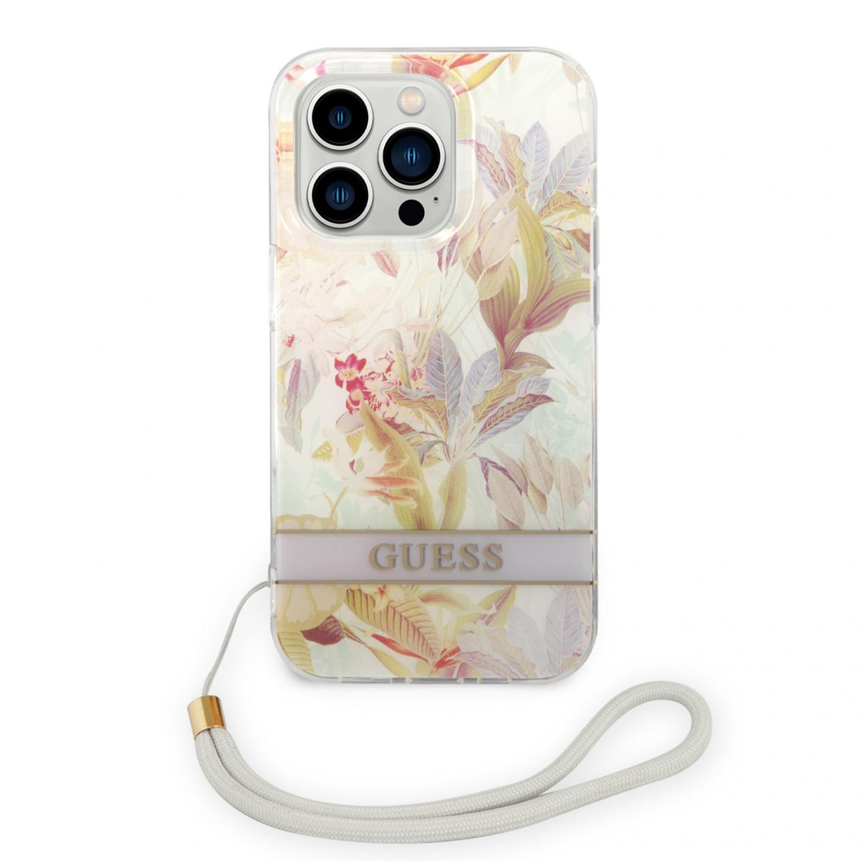 Carcasa Guess Flower Strap compatibila cu iPhone 14 Pro, Violet 1 Lerato.ro