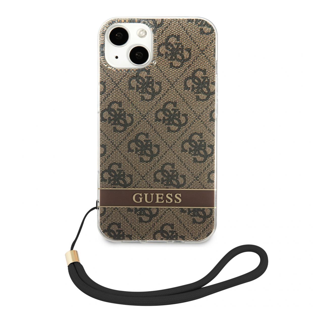 Carcasa Guess 4G Print Strap compatibila cu iPhone 14 Plus / 15 Plus, Maro 1 Lerato.ro
