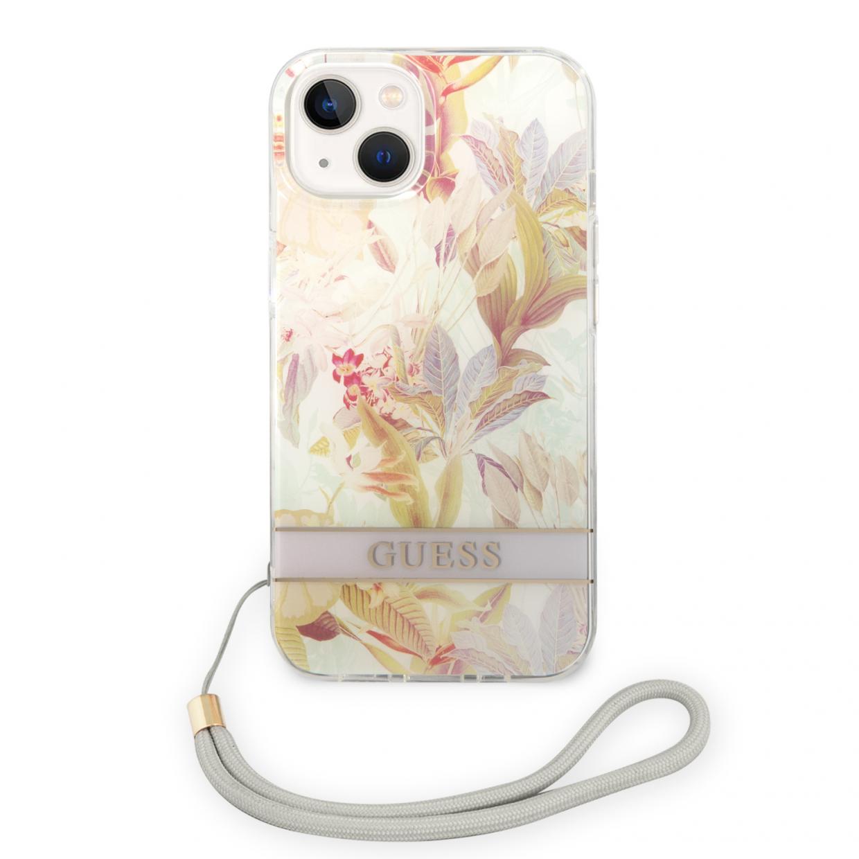 Carcasa Guess Flower Strap compatibila cu iPhone 14 Plus / 15 Plus, Violet 1 Lerato.ro