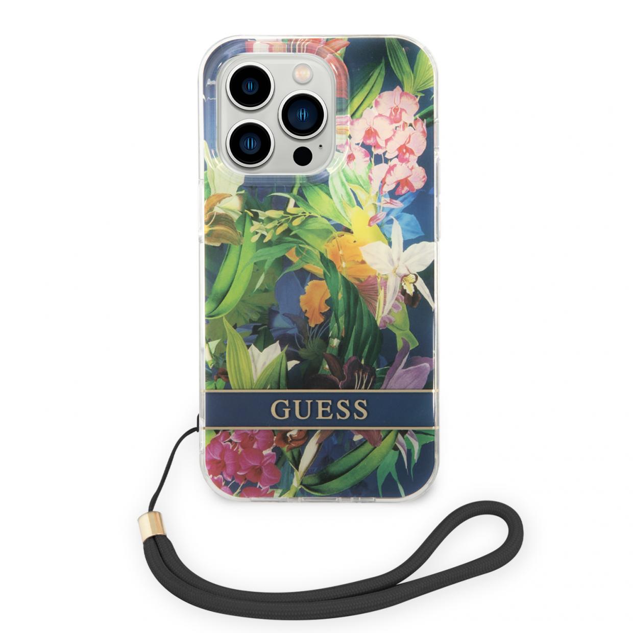 Carcasa Guess Flower Strap compatibila cu iPhone 14 Pro Max, Graphics 1 Lerato.ro