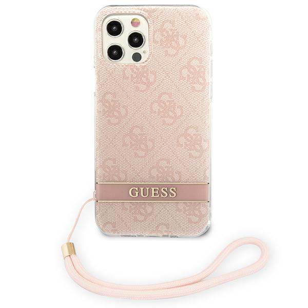Carcasa Guess 4G Print Strap compatibila cu iPhone 12/12 Pro, Roz 1 Lerato.ro