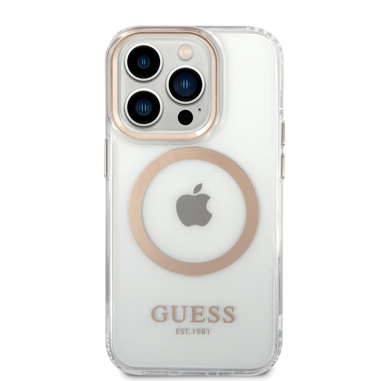 Carcasa Guess Metal Outline cu MagSafe compatibila cu iPhone 14 Pro Max, Transparent / Gold 1 Lerato.ro