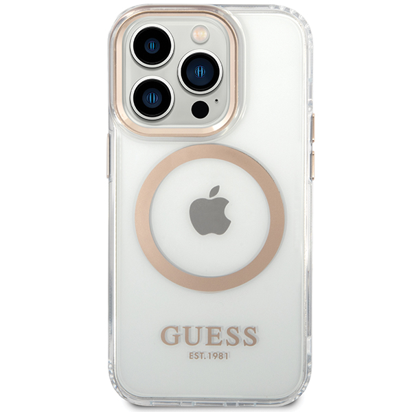 Carcasa Guess Metal Outline Magsafe compatibila cu iPhone 15 Pro, Gold 1 Lerato.ro