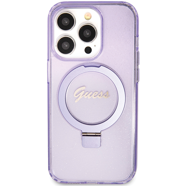 Carcasa Guess Ring Stand Script Glitter cu MagSafe compatibila cu iPhone 15 Pro, Mov 1 Lerato.ro