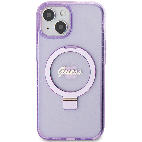 Carcasa Guess Ring Stand Script Glitter cu MagSafe compatibila cu iPhone 15 Plus / 14 Plus, Mov 1 Lerato.ro