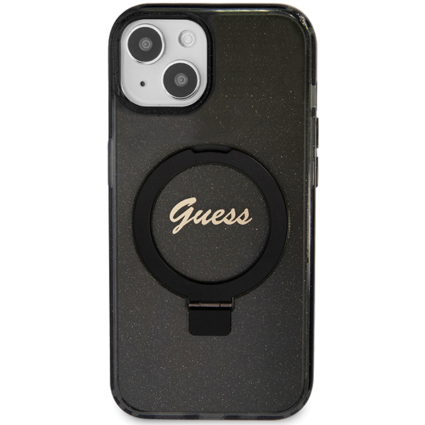 Carcasa Guess Ring Stand Script Glitter cu MagSafe compatibila cu iPhone 13/14/15, Negru 1 Lerato.ro