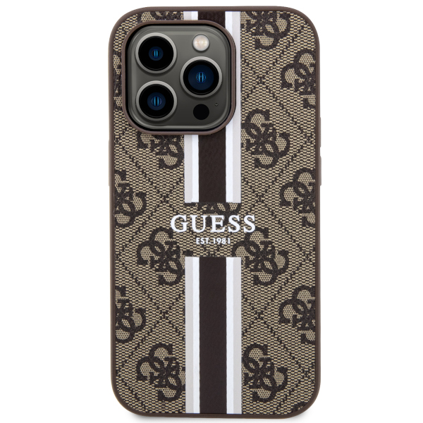 Carcasa Guess 4G Printed Stripes cu MagSafe compatibila cu iPhone 15 Pro Max, Maro 1 Lerato.ro