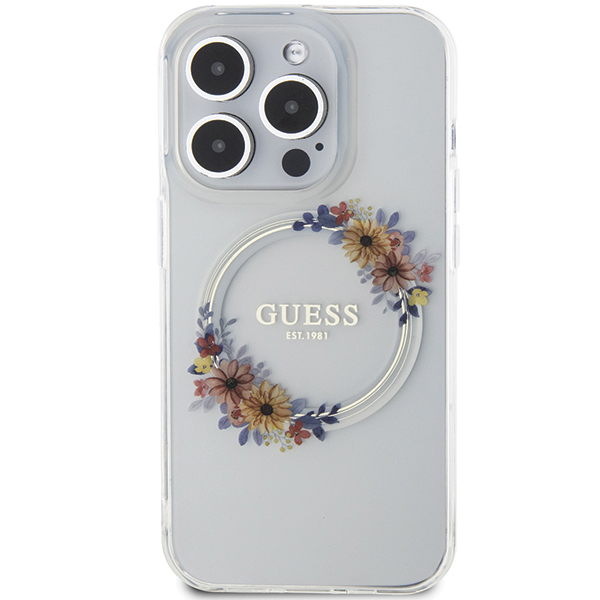 Carcasa Guess IML Flowers Wreatch cu MagSafe compatibila cu iPhone 15 Pro Max, Graphics 1 Lerato.ro