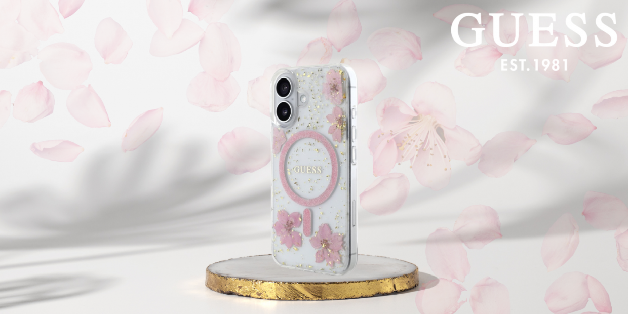 Carcasa Guess Resin Flower Glitter MagSafe compatibila cu iPhone 16, Roz 1 Lerato.ro