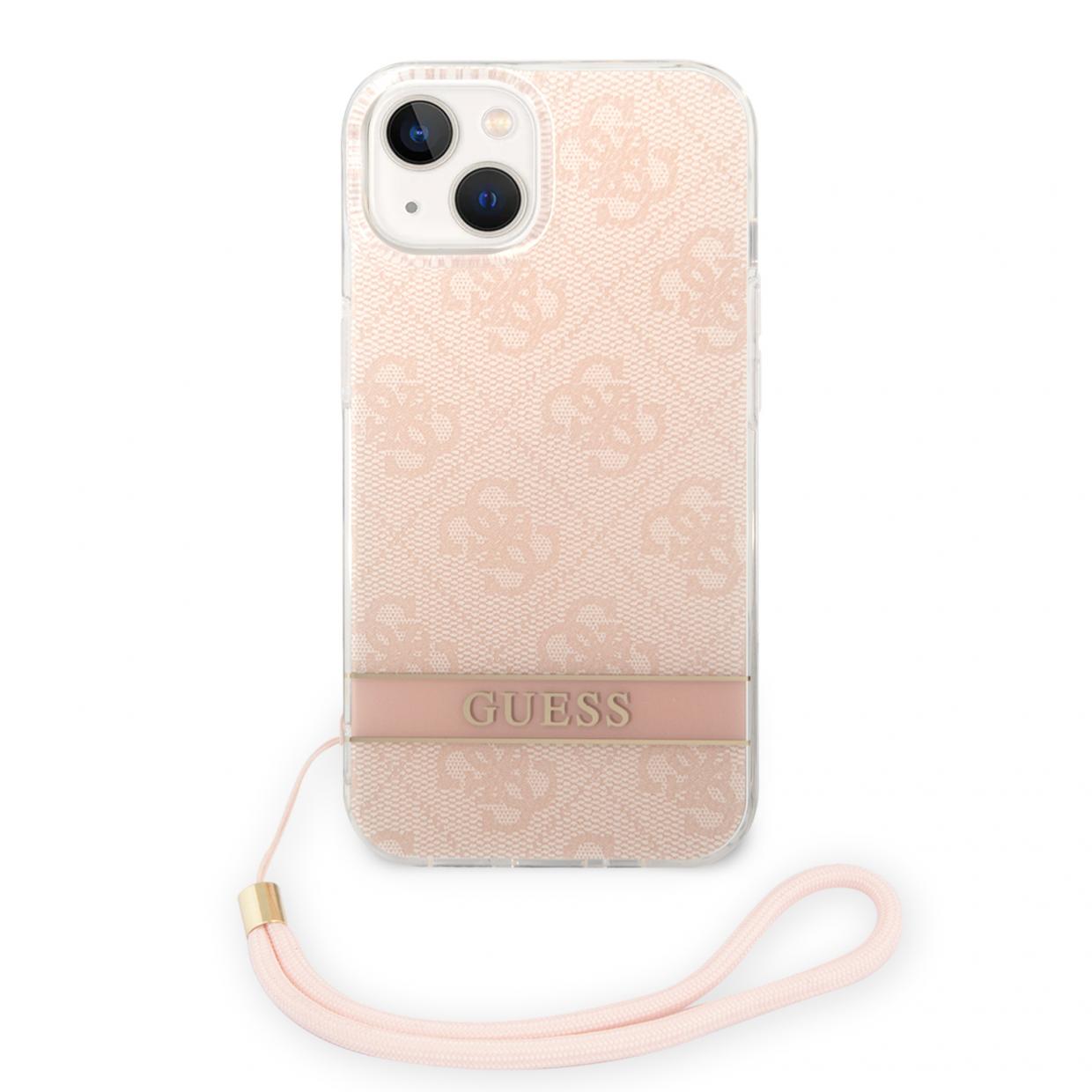 Carcasa Guess 4G Print Strap compatibila cu iPhone 14 Plus / 15 Plus, Roz 1 Lerato.ro