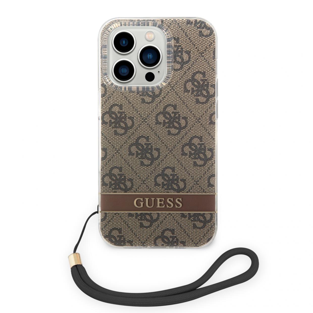 Carcasa Guess 4G Print Strap compatibila cu iPhone 14 Pro Max, Maro 1 Lerato.ro