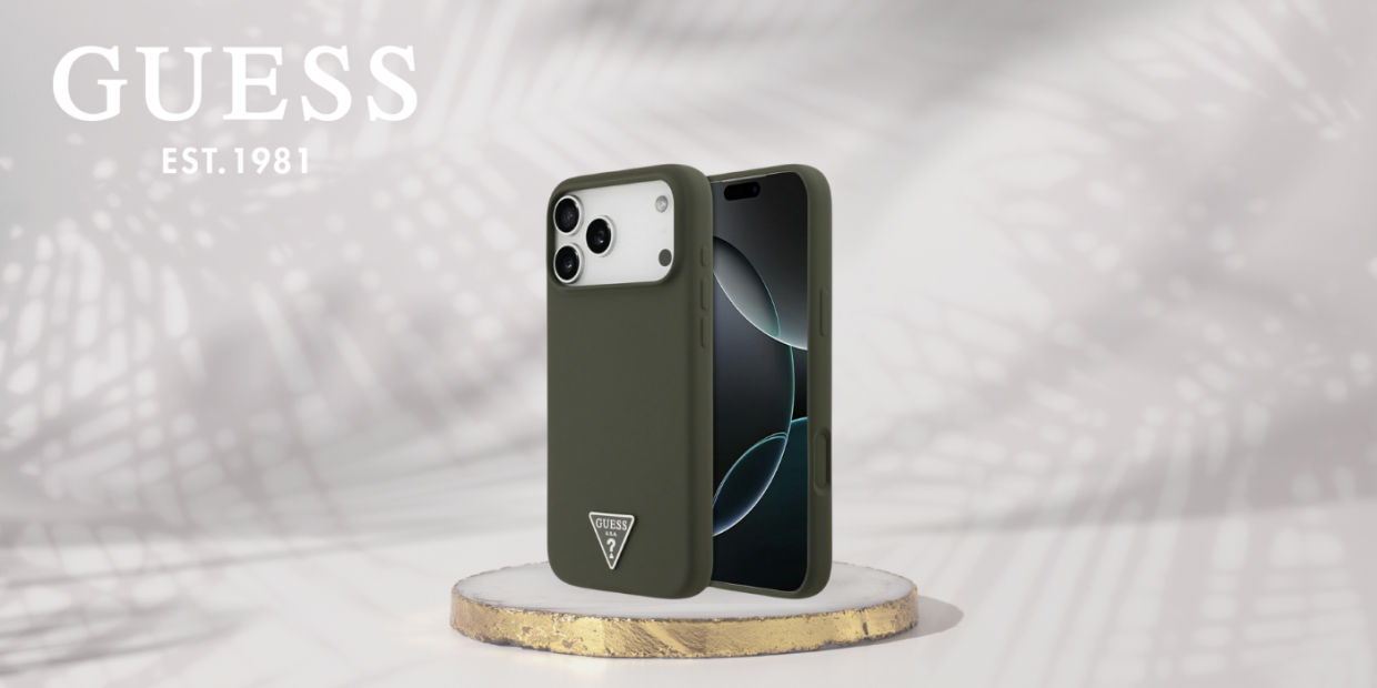 Carcasa Guess Silicone Triangle Logo cu MagSafe compatibila cu iPhone 17 Pro Max, Khaki 1 Lerato.ro