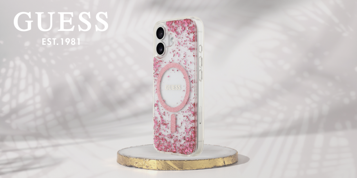 Carcasa Guess Resin Bottom Glitter cu MagSafe compatibila cu iPhone 17, Roz 1 Lerato.ro