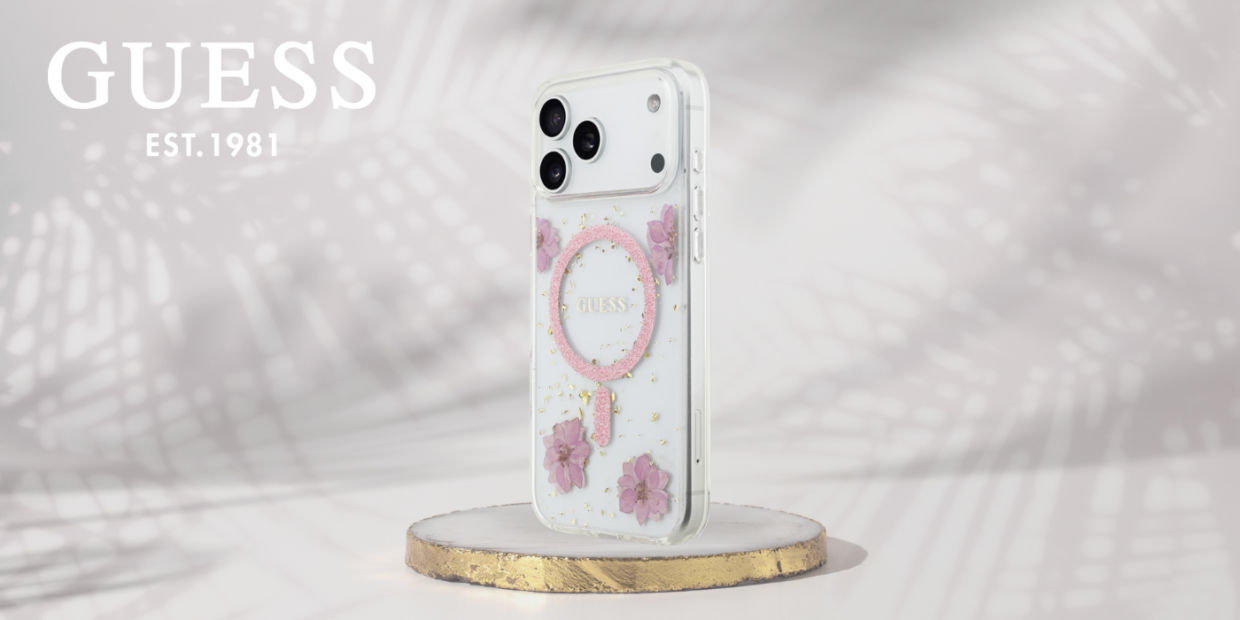 Carcasa Guess Resin Flowers Glitter cu MagSafe compatibila cu iPhone 17 Pro Max, Roz 1 Lerato.ro