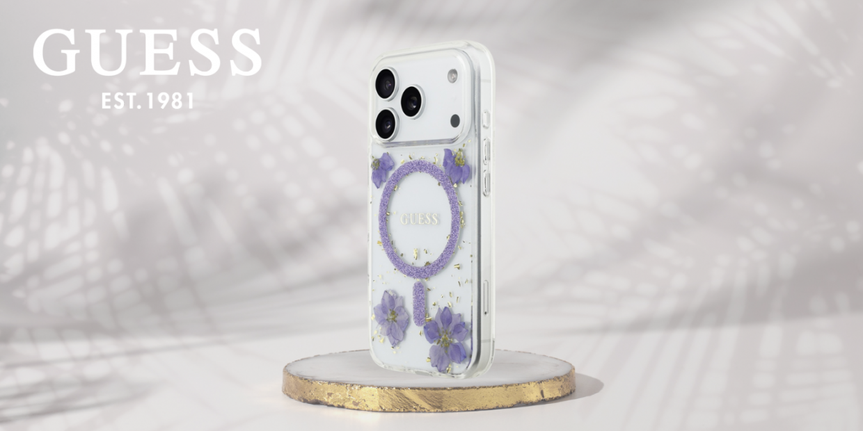 Carcasa Guess Resin Flowers Glitter cu MagSafe compatibila cu iPhone 17 Pro, Mov 1 Lerato.ro