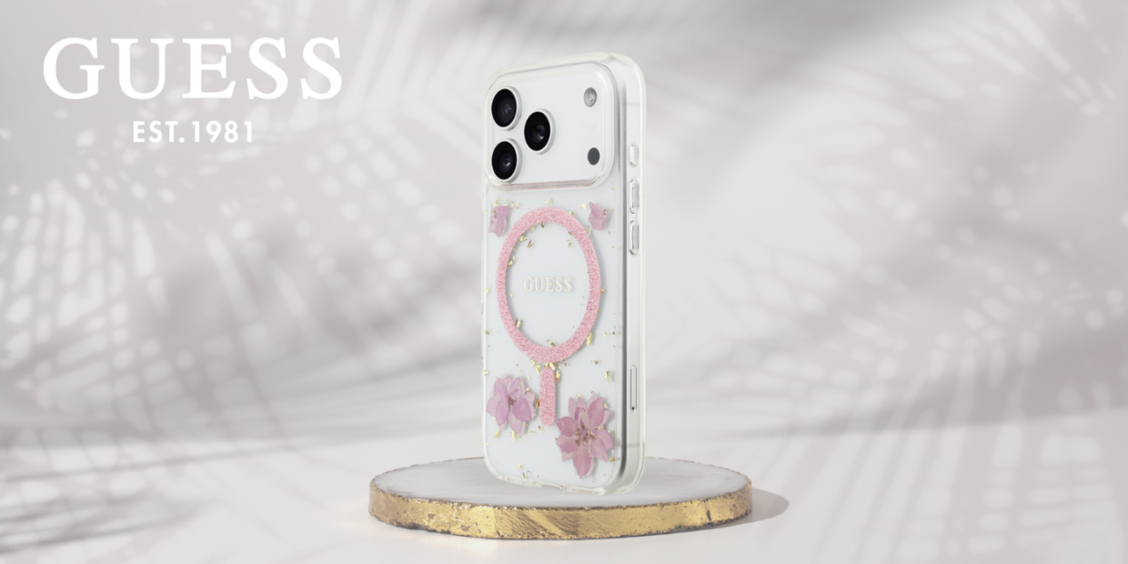 Carcasa Guess Resin Flowers Glitter cu MagSafe compatibila cu iPhone 17 Pro, Roz 1 Lerato.ro