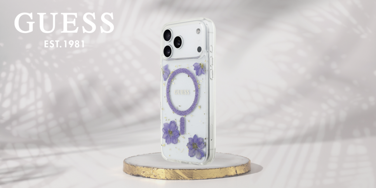 Carcasa Guess Resin Flowers Glitter cu MagSafe compatibila cu iPhone 17 Pro Max, Mov 1 Lerato.ro