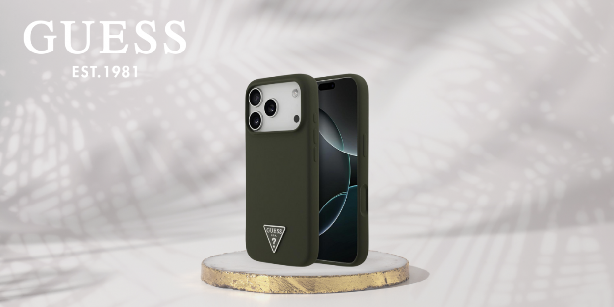 Carcasa Guess Silicone Triangle Logo cu MagSafe compatibila cu iPhone 17 Pro, Khaki 1 Lerato.ro