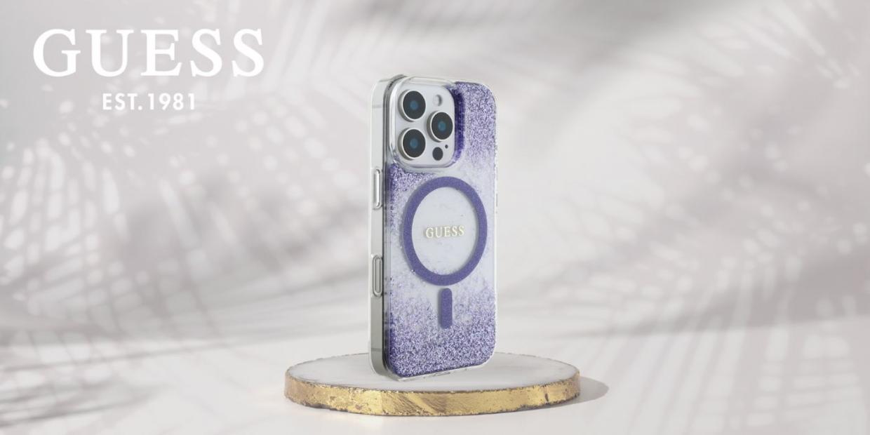 Carcasa Guess HC Resin Bottom Glitter cu MagSafe compatibila cu iPhone 16 Pro Max, Mov 1 Lerato.ro
