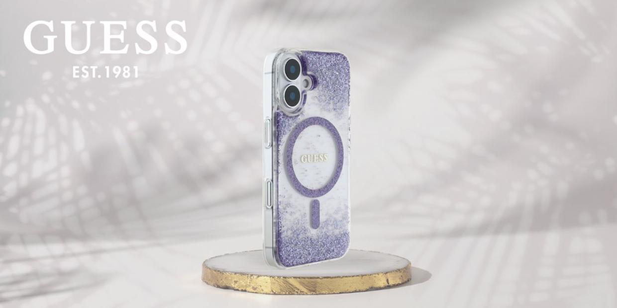 Carcasa Guess HC Resin Bottom Glitter cu MagSafe compatibila cu iPhone 16, Mov 1 Lerato.ro