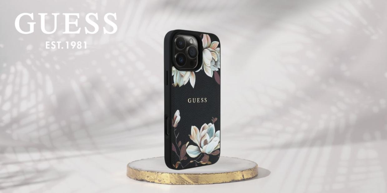 Carcasa Guess Grained Printed Flower Patter cu MagSafe compatibila cu iPhone 16 Pro Max, Negru 1 Lerato.ro