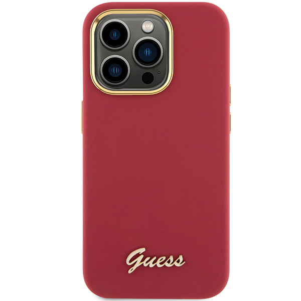 Carcasa Guess Silicone Script Metal Logo compatibila cu iPhone 16 Pro Max, Rosu 1 Lerato.ro