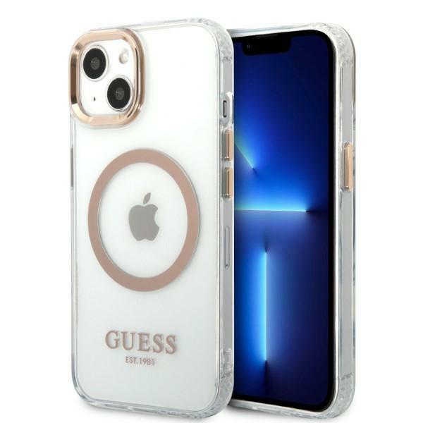 Carcasa Guess Gold Metal Outline cu MagSafe compatibila cu iPhone 13 / 14 / 15, Transparent 1 Lerato.ro