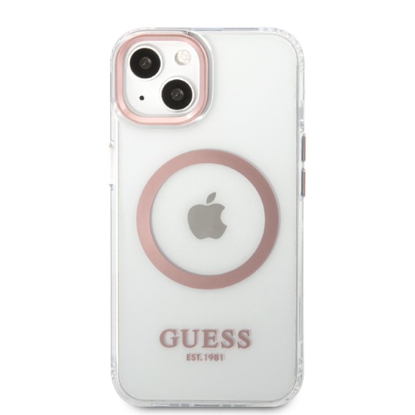 Carcasa Guess Pink Metal Outline cu MagSafe compatibila cu iPhone 13 / 14 / 15, Transparent 1 Lerato.ro