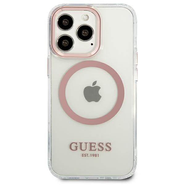 Carcasa Guess Pink Metal Outline cu MagSafe compatibila cu iPhone 13 Pro Max, Transparent 1 Lerato.ro