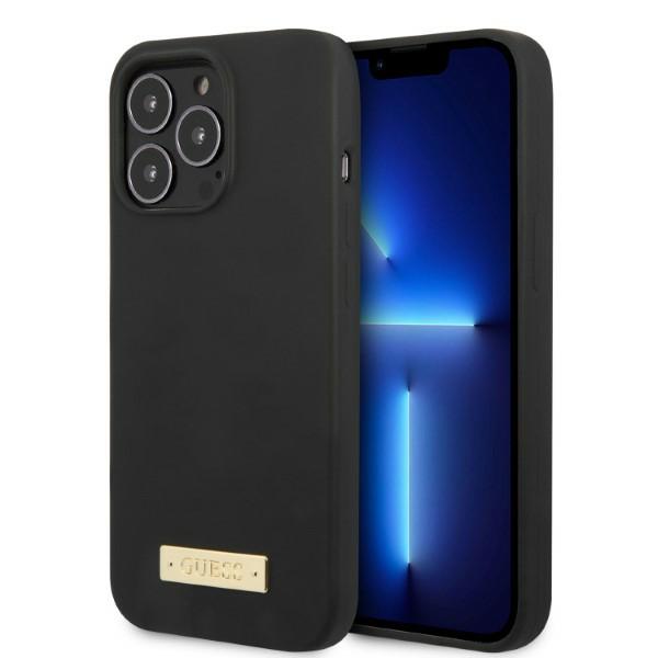 Carcasa Guess Silicone Logo Plate cu MagSafe compatibila cu iPhone 13 Pro Max, Negru 1 Lerato.ro