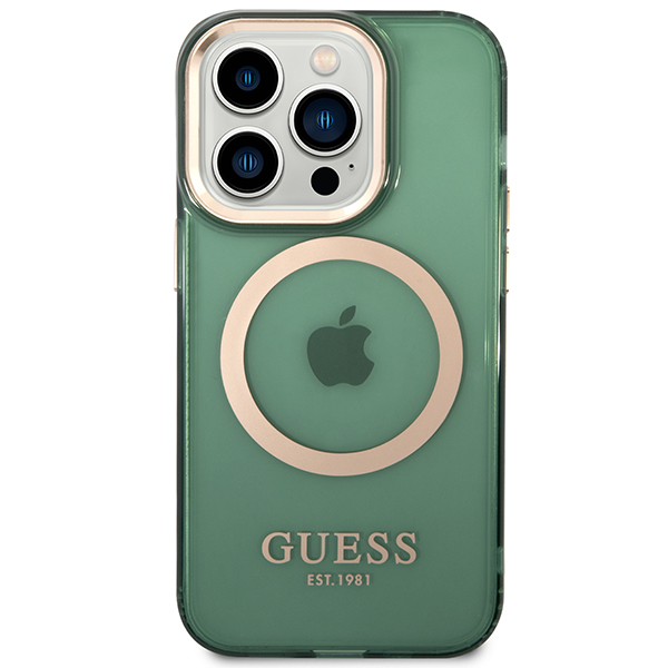 Carcasa Guess Gold Outline Translucent cu MagSafe compatibila cu iPhone 14 Pro, Verde 1 Lerato.ro