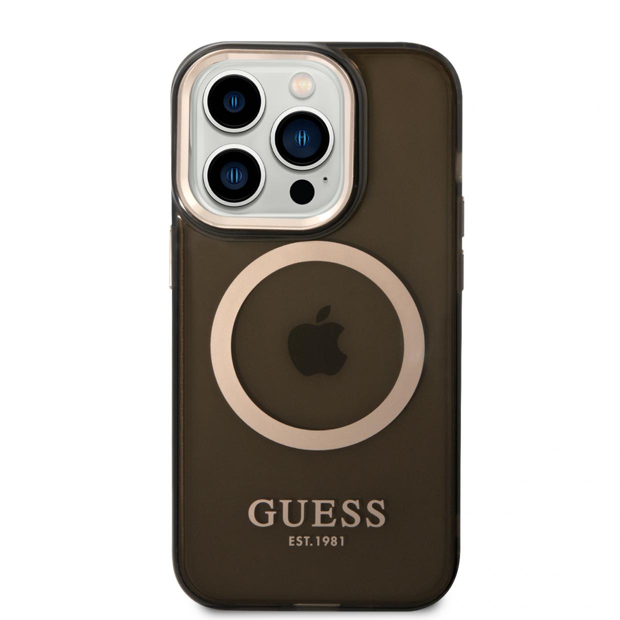 Carcasa Guess Gold Outline Translucent cu MagSafe compatibila cu iPhone 14 Pro, Negru 1 Lerato.ro