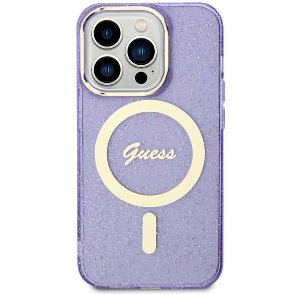 Carcasa Guess Glitter Gold cu MagSafe compatibila cu iPhone 14 Pro, Mov 1 Lerato.ro
