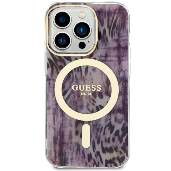 Carcasa Guess Leopard cu MagSafe compatibila cu iPhone 14 Pro, Roz 1 Lerato.ro