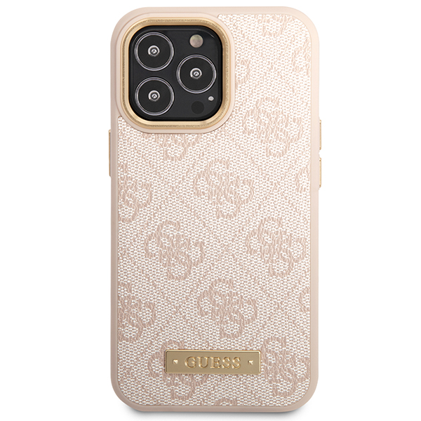 Carcasa Guess 4G Logo Plate cu MagSafe compatibila cu iPhone 14 Pro, Roz 1 Lerato.ro