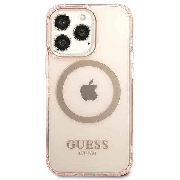 Carcasa Guess Gold Outline Translucent cu MagSafe compatibila cu iPhone 13 Pro Max, Roz 1 Lerato.ro