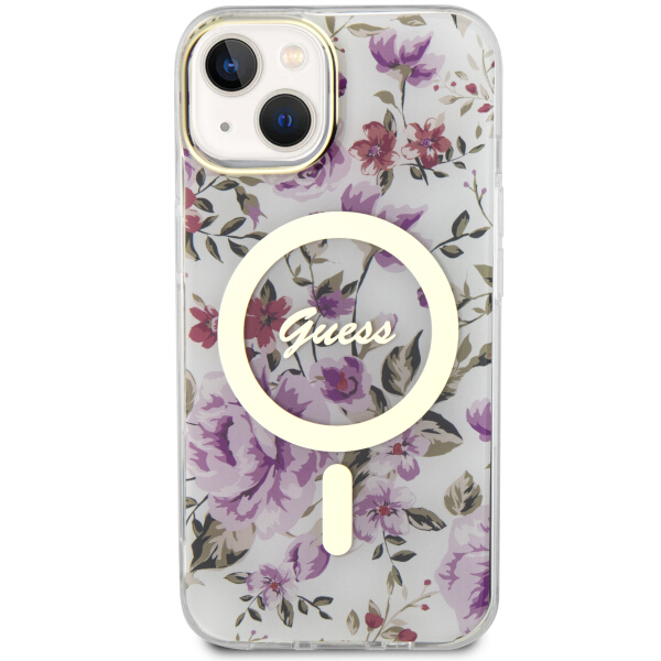 Carcasa Guess Flower cu MagSafe compatibila cu iPhone 14 Plus / 15 Plus, Transparent 1 Lerato.ro