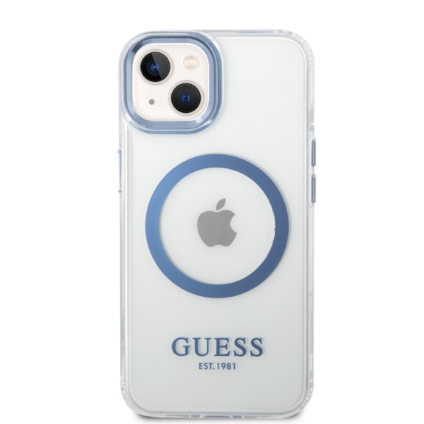 Carcasa Guess Metal Outline cu MagSafe compatibila cu iPhone 14 Plus / 15 Plus, Albastru 1 Lerato.ro