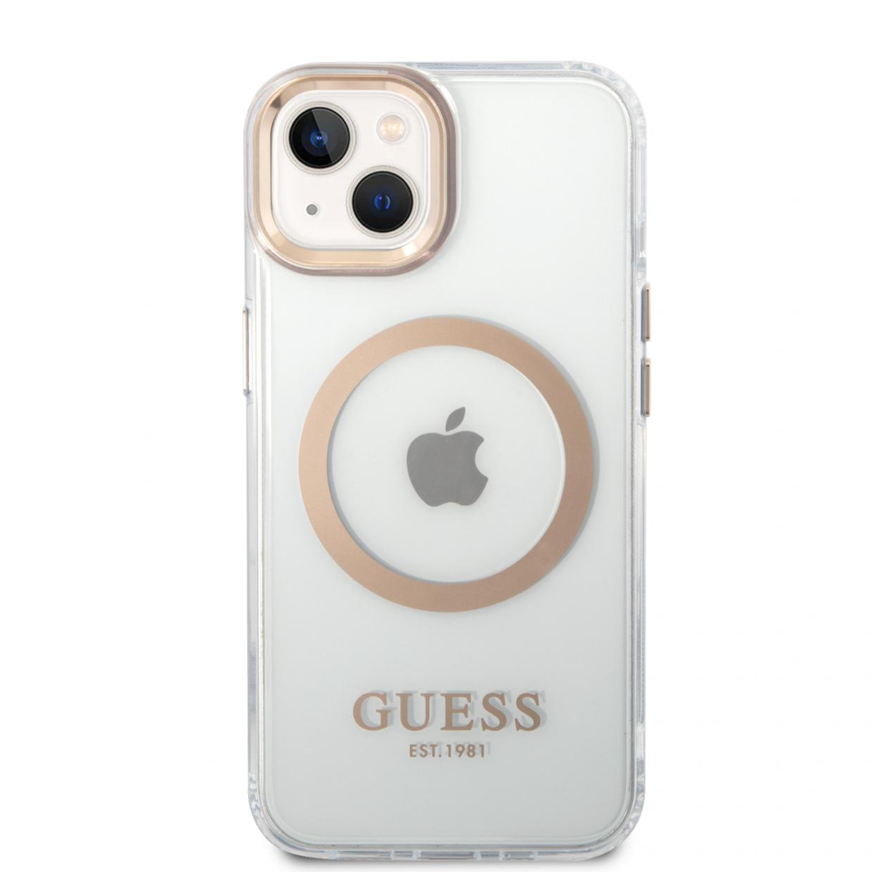 Carcasa Guess Gold Metal Outline compatibila cu iPhone 14 Plus / 15 Plus, Transparent 1 Lerato.ro