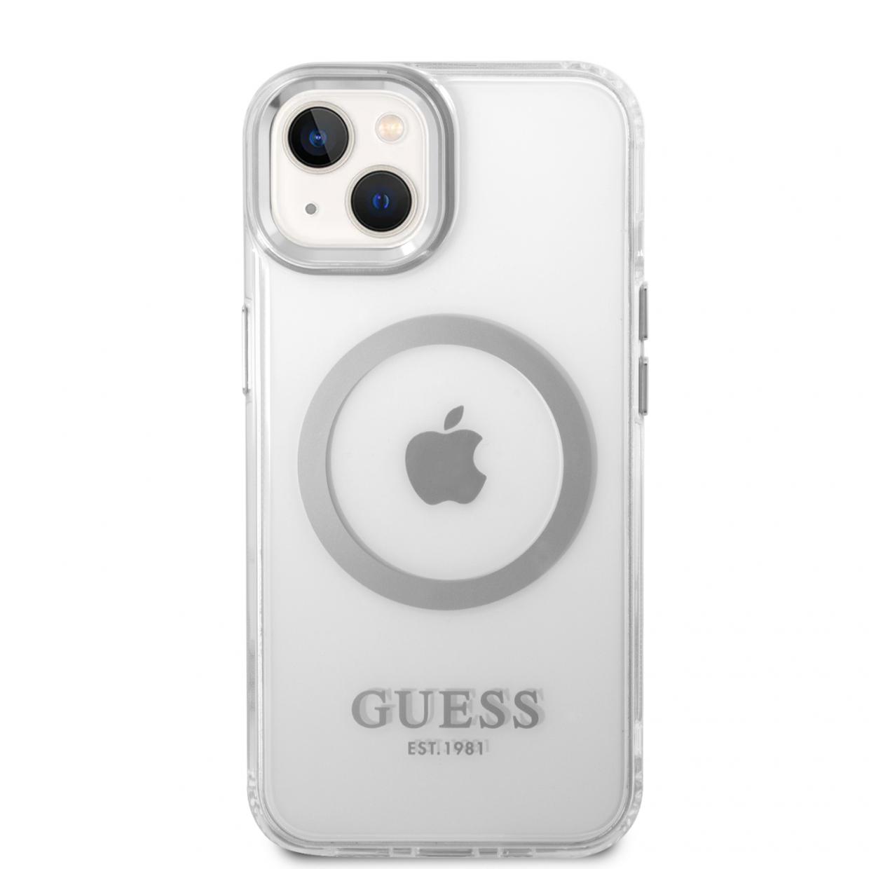 Carcasa Guess Silver Metal Outline compatibila cu iPhone 14 Plus / 15 Plus, Transparent 1 Lerato.ro
