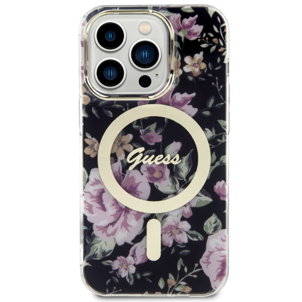 Carcasa Guess Flower cu MagSafe compatibila cu iPhone 14 Pro Max, Negru 1 Lerato.ro