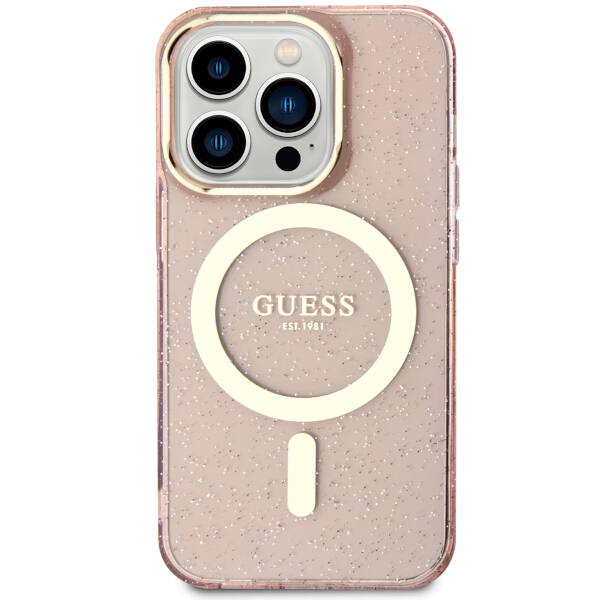Carcasa Guess Glitter Gold MagSafe compatibila cu iPhone 14 Pro Max, Roz 1 Lerato.ro