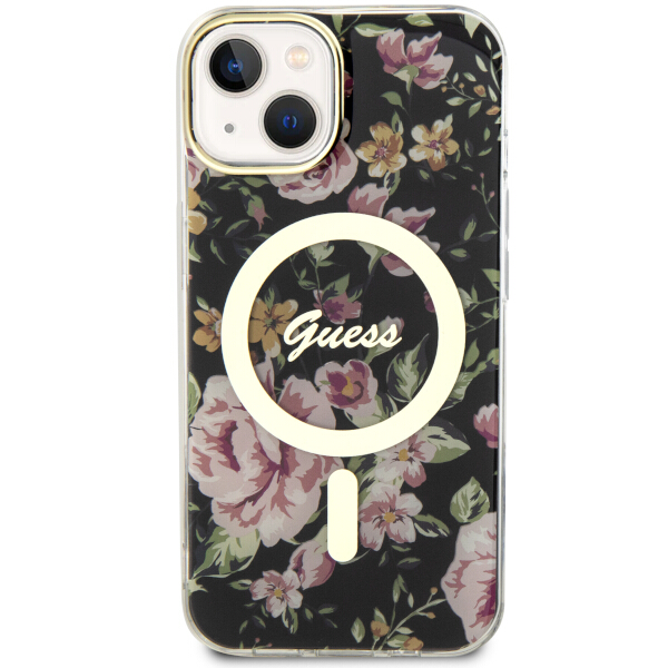 Carcasa Guess Flower cu MagSafe compatibila cu iPhone 13 / 14 / 15, Verde 1 Lerato.ro