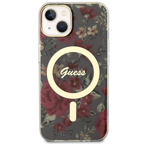 Carcasa Guess Flower cu MagSafe compatibila cu iPhone 13 / 14 / 15, Khaki 1 Lerato.ro