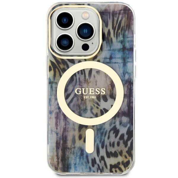 Carcasa Guess Leopard cu MagSafe compatibila cu iPhone 14 Pro, Albastru 1 Lerato.ro