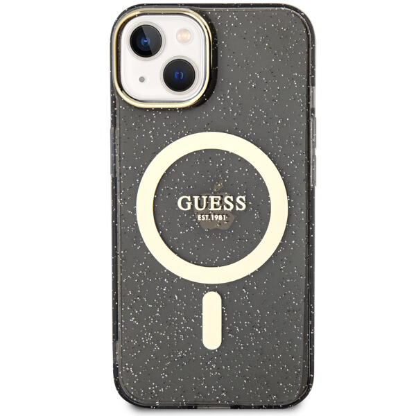 Carcasa Guess Glitter Gold cu MagSafe compatibila cu iPhone 13 / 14 / 15, Negru 1 Lerato.ro