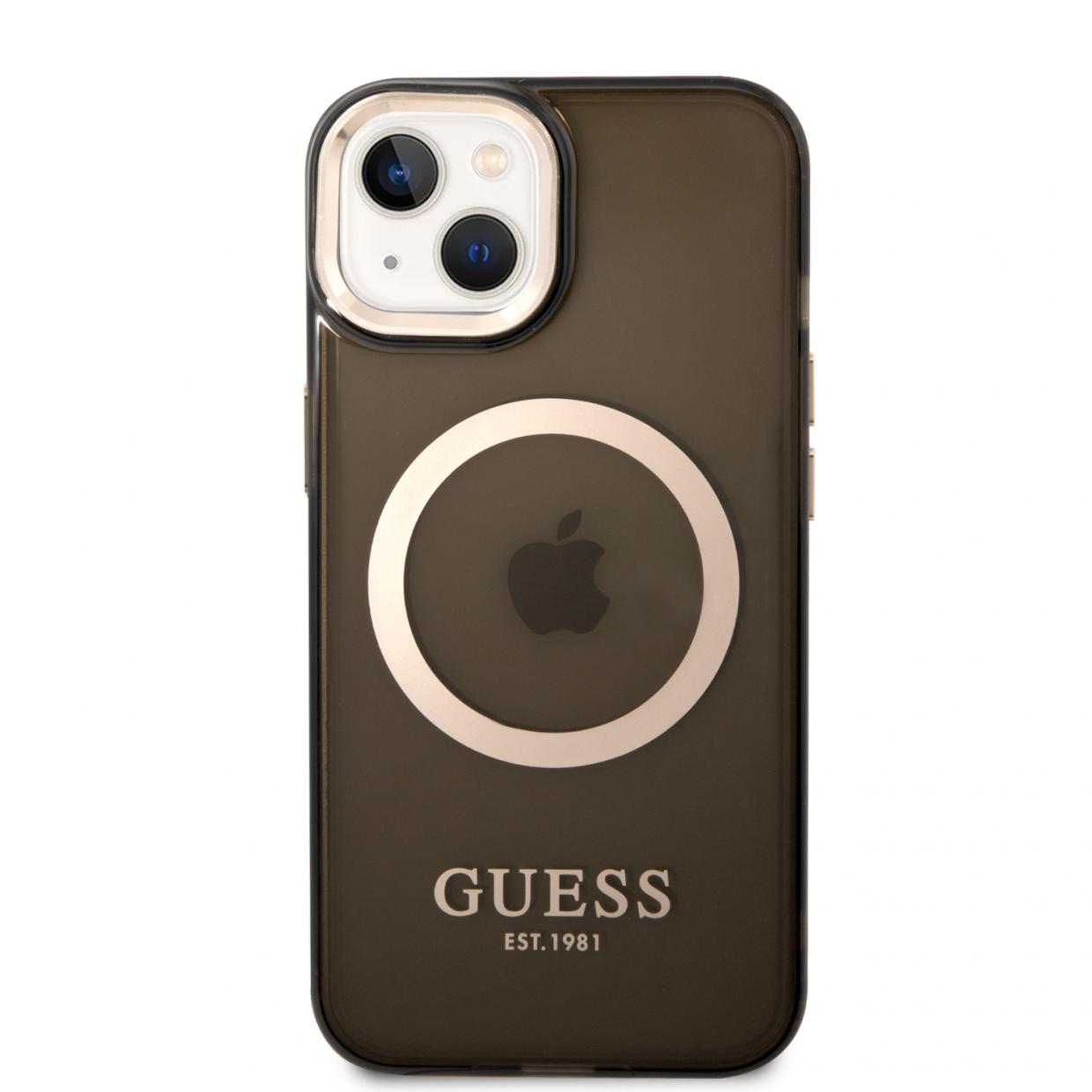 Carcasa Guess Gold Outline Translucent cu MagSafe compatibila cu iPhone 13 / 14 / 15, Black 1 Lerato.ro
