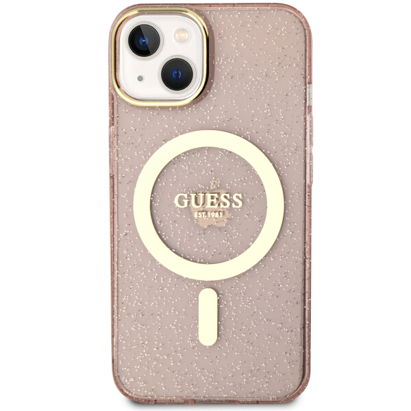 Carcasa Guess Glitter Gold cu MagSafe compatibila cu iPhone 13 / 14 / 15, Roz 1 Lerato.ro