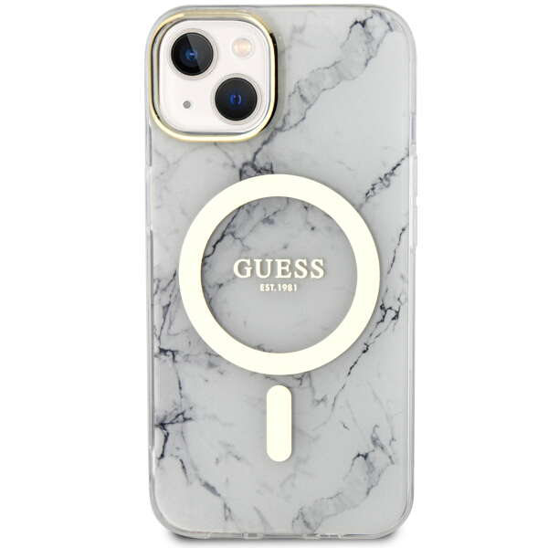 Carcasa Guess Marble cu MagSafe compatibila cu iPhone 13 / 14 / 15, Alb 1 Lerato.ro